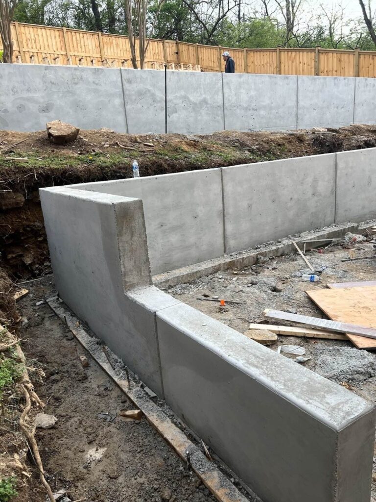 A concrete retaining wall