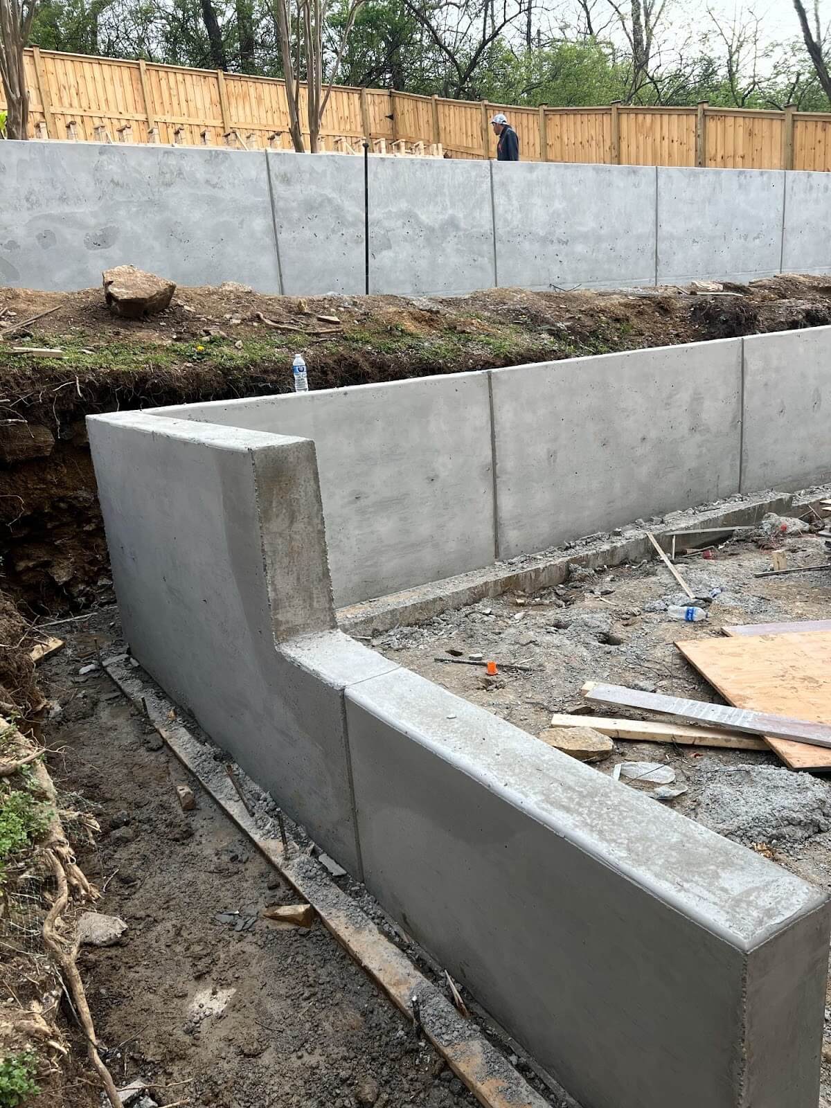 A concrete retaining wall